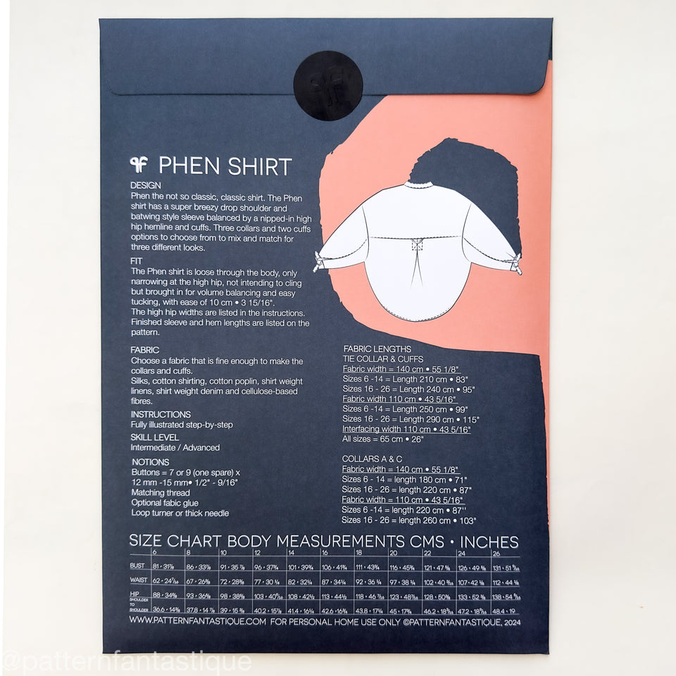 Phen Shirt - Sewing Pattern PRINT or PDF